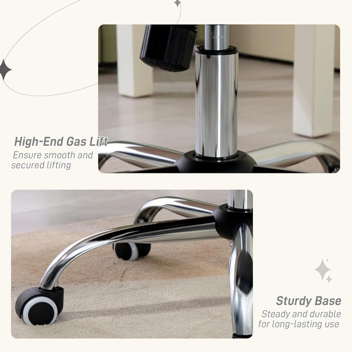 Крісло офісне Vinsetto з велюровою оббивкою, комп'ютерне крісло з кнопковою спинкою, регульована висота та нахил (кремовий)