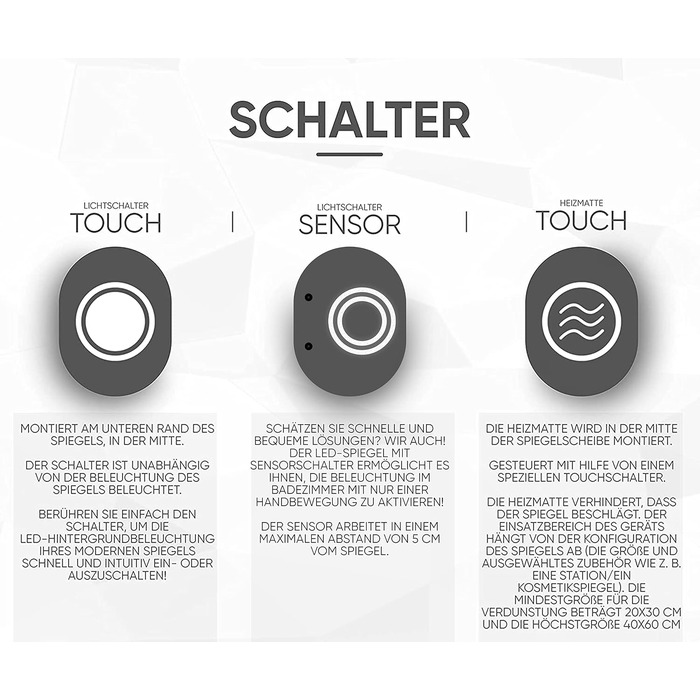 Дзеркало для ванної кімнати Artforma з підсвічуванням, 120x70 см, без рами, сучасний дизайн, індивідуальне замовлення