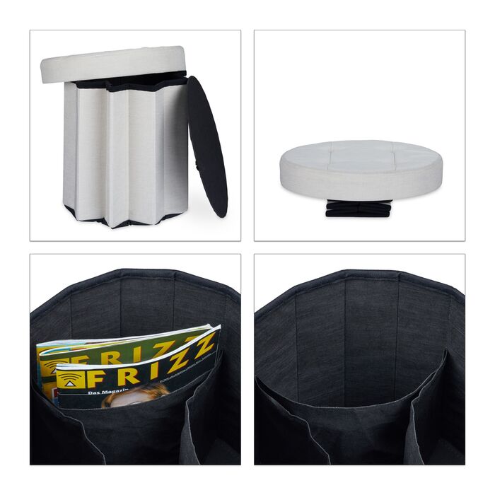 Relaxdays Пуф з місцем для зберігання, розмір M, круглий