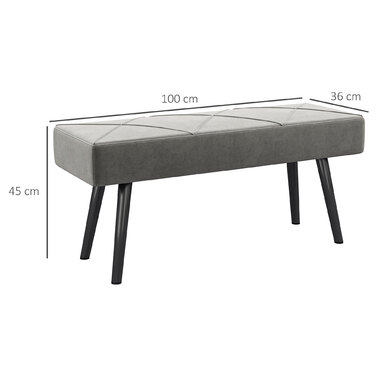 HOMCOM М'яка лавка Velvet Look Ліжко Лавка для передпокою X-Pattern до 120 кг Сіра 100x36x45 см для спальні