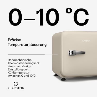 Міні-холодильник Klarstein Audrey Evo 68L: Ретро-дизайн, тиха робота 40 dB, компресор, регульовані ніжки, двері, що відкидаються, для спальні та офісу (43 L, Енергоклас E, кремовий)