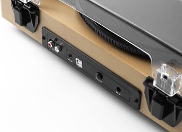 Вініловий програвач Plattenspieler Bluetooth, 3 швидкості, перетворення вінілових платівок у MP3, з пилозахисною кришкою, виходом для навушників, Aux-In, чорний (Jam Stream Wood)