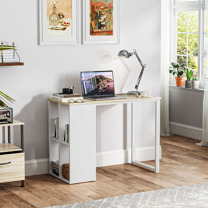 Комп'ютерний стіл HOMCOM Desk з відділеннями для зберігання, Сучасний офісний стіл зі сталевим каркасом, Стіл ПК для домашнього офісу, Кабінет, Маленька кімната 100 x 54 x 75 см, Дуб | Аосом