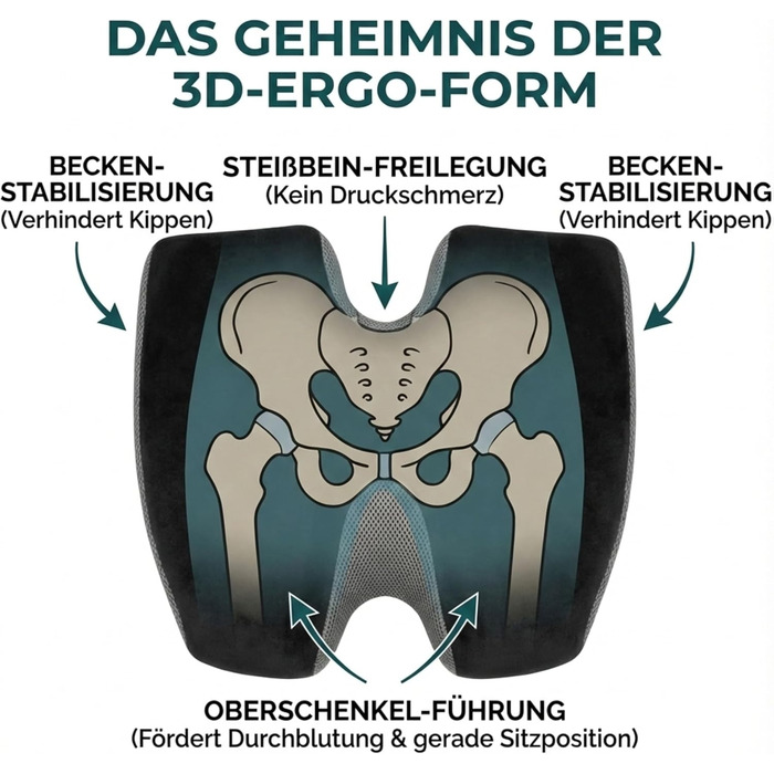 Ортопедична подушка для сидіння - преміум якість, 3D Memory Foam, для офісу та авто, OEKO-TEX-100, чорна (60-100 кг)