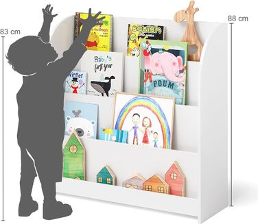 Дитяча книжкова шафа Bellabino Baru, полиця Монтессорі з 4 відділеннями для зберігання, книжкова шафа дитяча кімната біла, розміри (ВхГхШ) 88 х 30 х 80 см