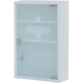 Металевий медичний шафчик Style Home з 3 відділеннями, з замком, 45x30x12 см, білий. Аптечка, шафка для ліків, аптечка першої допомоги з скляними дверцятами та замком