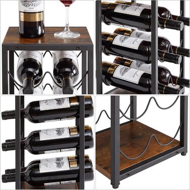 Стелаж для вина IBUYKE промисловий, 3 яруси, металевий каркас, для кухні, бару, вітальні, 6 пляшок, коричневий (TMJ904H)