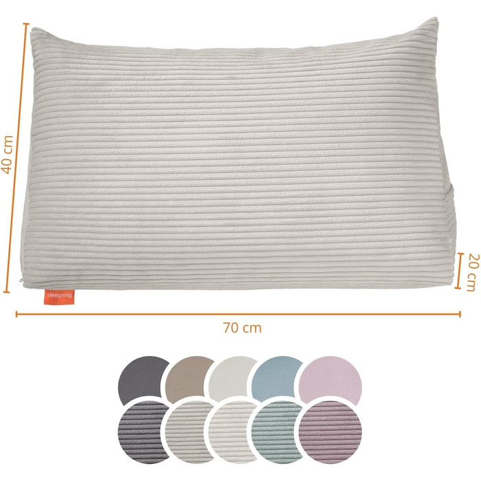 Подушка для спини в ліжко та на диван sleepling, вельветова клиновидна подушка для читання та підтримки попереку з бічною кишенею, знімний чохол, 70x40x20 см, бежевий