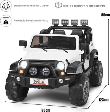 Дитячий електромобіль DREAMADE 12V, двомісний, з пультом ДУ, LED-підсвіткою, музикою, USB, для дітей від 3 років, білий