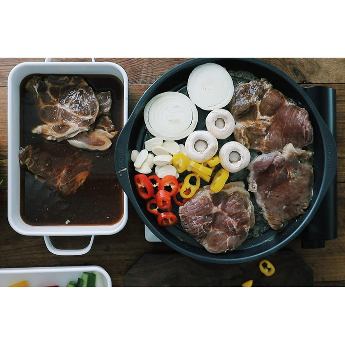 Кухонна плита TECHEF корейська сковорода для барбекю з антипригарним покриттям з новим безпечним тефлоновим антипригарним покриттям (без ПФОК) (гриль-сковорода для барбекю