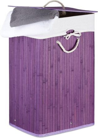 Бамбуковий кошик для білизни, з кришкою, прямокутний, XL, 83 л, складний контейнер для білизни, ВхШхГ 65,5 x 43,5 x 33,5 см, фіолетовий, 1