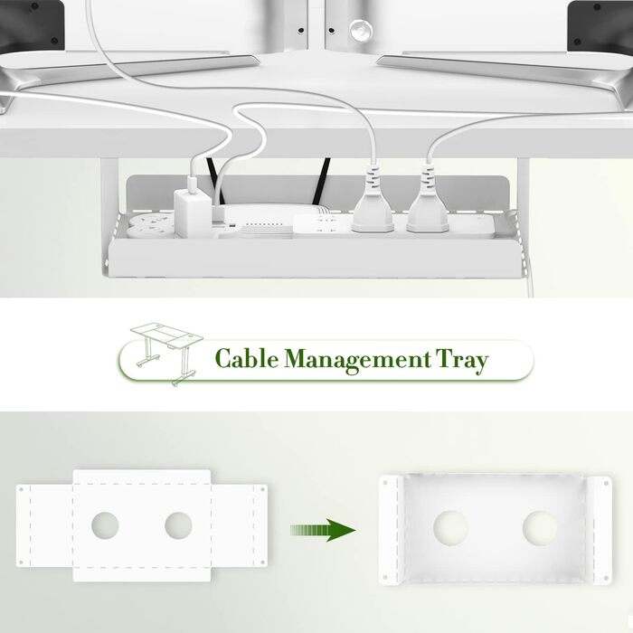Електричний регульований стіл JUMMICO 160x80 см з підзарядною станцією, білий. Ергономічний стіл для роботи з кабельною організацією
