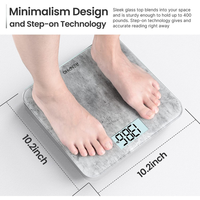 Цифрові ваги для ванної кімнати RENPHO, ультратонкі ваги для тіла з високоточними датчиками, ваги з покроковою технологією, 10,2 дюйма/260 мм (10,2 дюйма/260 мм, бетон)
