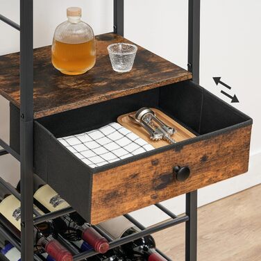 Стильна полиця для вина HOOBRO на 16 пляшок з 6 ярусами, з шухлядою, органайзер для вин, дерев'яний винний стенд, 40 x 30 x 102 см, вінтажний колір