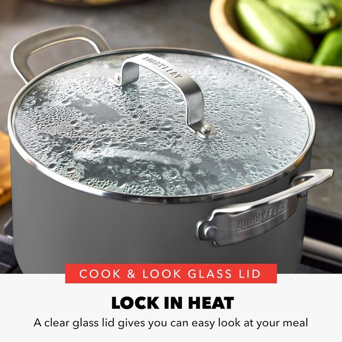 Каструля GreenPan x Bobby Flay 6QT з кришкою з термостійкого скла, антипригарне покриття Diamond Ceramic, індукційне дно, 5.7 л, сірий (Graphite/Nature's Delight)