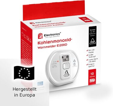 Датчик вуглекислого газу Ei Electronics Ei208D з LCD-дисплеєм та батареєю на 10 років, автономний, білий