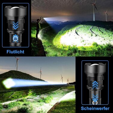 Акумуляторний світлодіодний ліхтар Glarylight 500000 люмен, XHP90.2, IPX7, 5 режимів, надзвичайно яскравий для кемпінгу