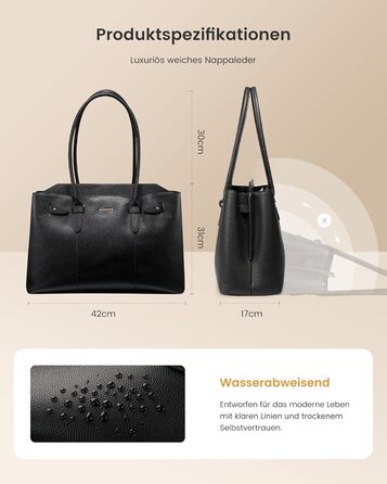 LOVEVOOK Сумка для ноутбука 15.6 дюймів, жіноча, велика, водонепроникна, шкіряна, для роботи, навчання, офісу, універсальна, чорна