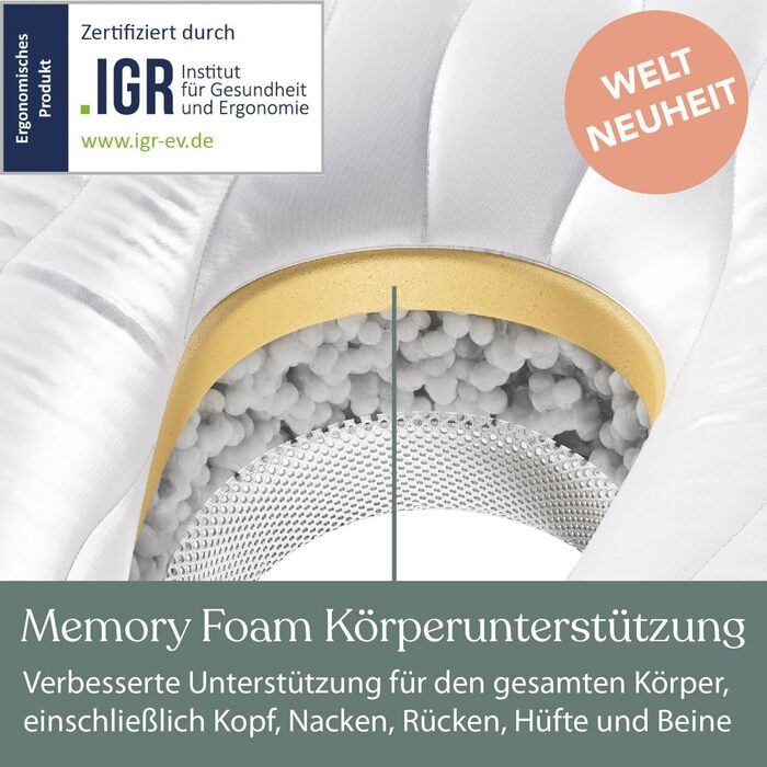 Ортопедична подушка для сну на боці Traumreiter Visco XXL PRO, ергономічна подушка-бумеранг Full Body Builder з ефектом пам'яті (Memory Foam) для чоловіків, сіра, Deluxe