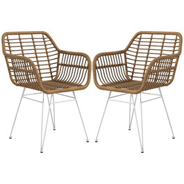 HOMCOM Набір з 2-х стільців у бохо-стилі, кухонні стільці, з ротангу PE, 56 x 60 x 79 см, натуральний + білий