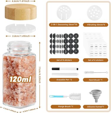 Набір скляних банок для спецій FRIBERG, 20 шт. з дерев'яними кришками, місткість 120 мл, млини для спецій, етикетки, контейнери для спецій