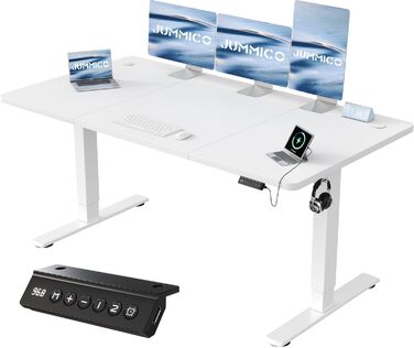 Регульований стіл JUMMICO з USB-портом для зарядки, електричний, 160 x 70 см, білий