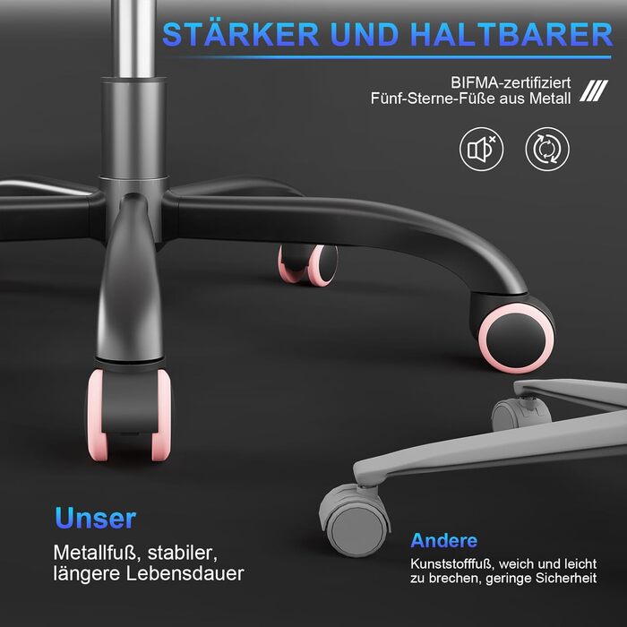 Ігровий крісло JUMMICO з масажем, ергономічний офісний стілець з підголовником, регульована спинка 90-135°, підставка для ніг, витримує до 150 кг (Рожевий, Компактний)