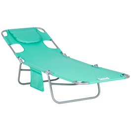 Шезлонг для саду з підголівником та кишенею, масажний шезлонг для відпочинку на відкритому повітрі. Рама з металу, оббивка з тканини, колір - зелений.