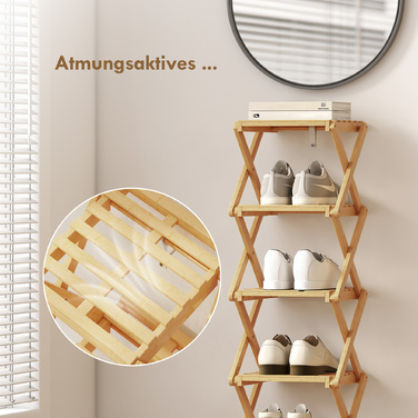 Стійка для взуття, розкладна, з 6 полицями з бамбука, вміщує до 9 пар взуття, розмір 30 x 29 x 108 см, колір: натуральний
