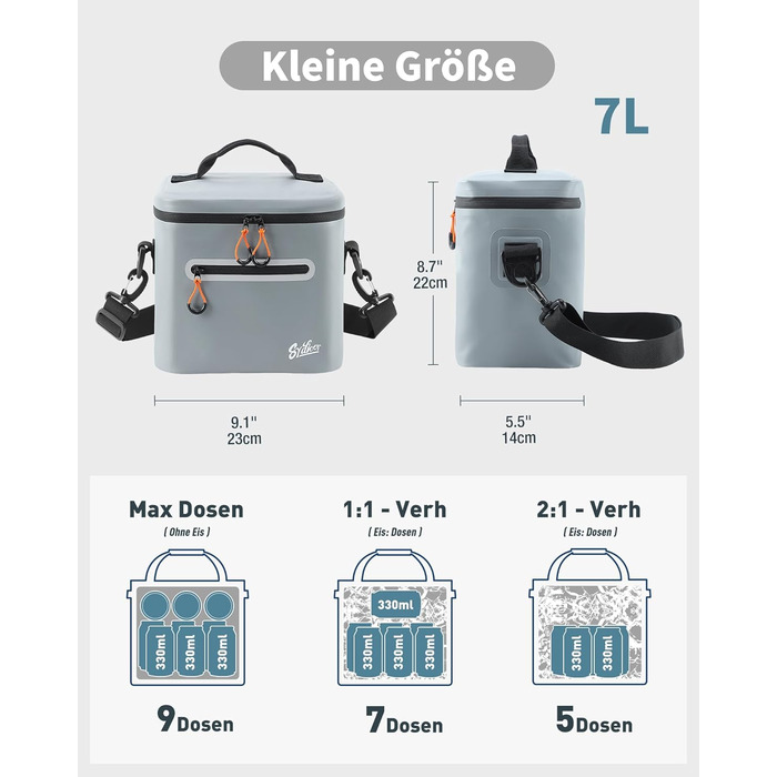 Термосумка-холодильник 7/14/24л ізольована водонепроникна для кемпінгу, пікніка, пляжу та грилю - міцна, сіра 7л