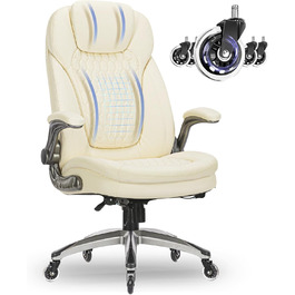 Крісло для офісу Colamy: ергономічне крісло з дихаючої шкіри, підголівник, регульовані підлокітники та м'яке сидіння з пружинним блоком, для дому та офісу (слонова кістка)