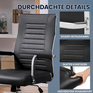 Офісний крісло Yaheetech з підлокітниками, ергономічний, для офісу, комп'ютерний, для начальника, висока спинка, функція гойдання, до 136 кг, білий (чорний)