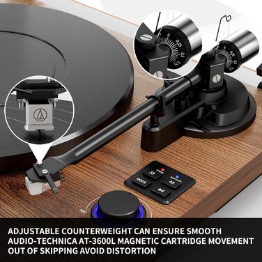 HiFi вініловий програвач Bluetooth USB з динаміками, стереосистема з регульованим противагою, магнітним картриджем та RCA виходом