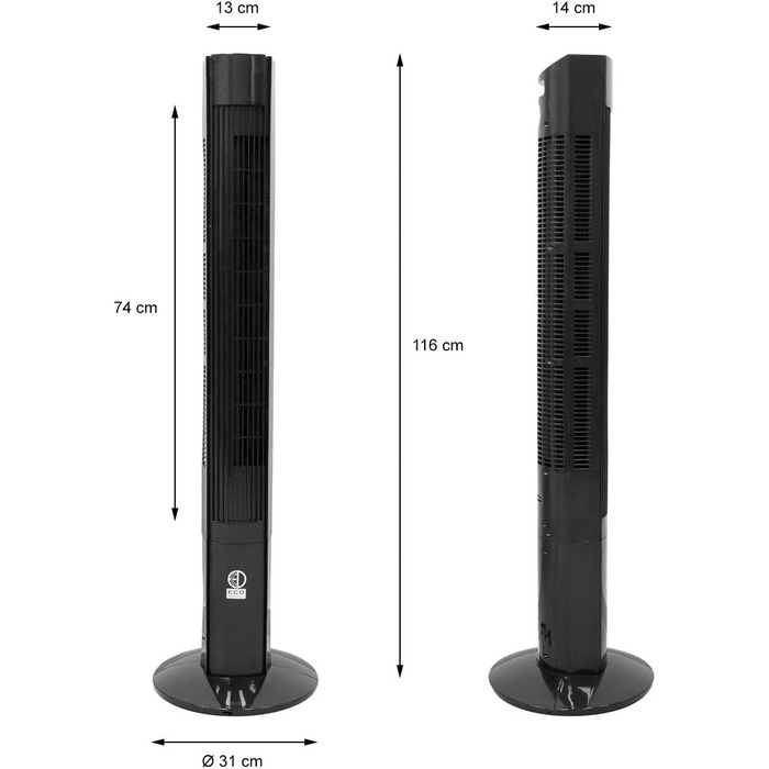 Німеччина баштовий вентилятор зі світлодіодним дисплеєм і пультом дистанційного керування XL, 45 Вт, 116 см, чорний, з 3 рівнями швидкості та режимами вентиляції, коливання 140, вентилятор на п'єдесталі вентилятор з колонкою вентилятора чорний з пультом д