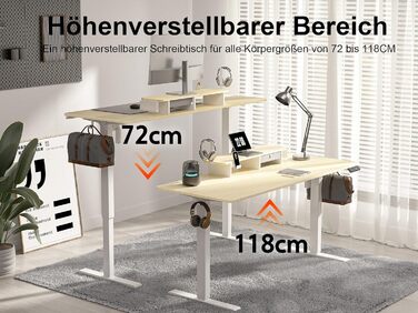 Регульований стіл WALKINGDESK для дому та офісу: електричний, з ящиками, полицями та гачками (140x60 см, дуб)