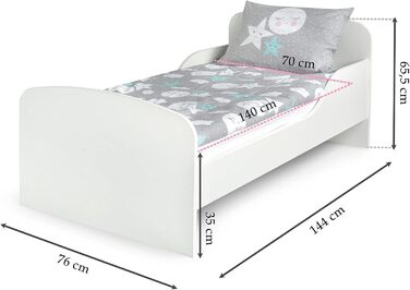 Дерев'яне ліжко Leomark Lovely Unicorn для дітей з матрацом, бортиками та ламелями, 70/140 см, з УФ-друком