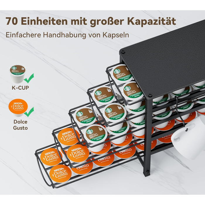 Тримач для капсул кави Dolce Gusto, органайзер для 70 капсул, 5-ярусний металевий ящик з тихими направляючими та антиковзними ніжками