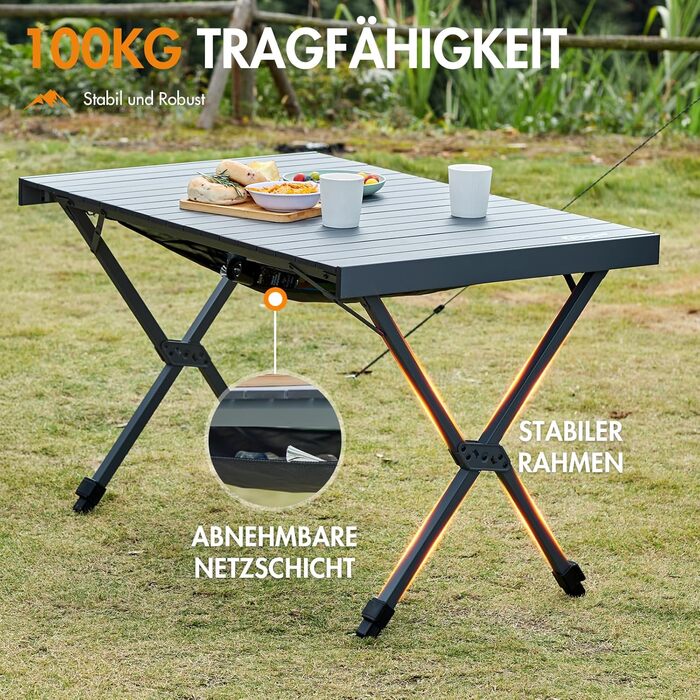 Складаний кемпінговий стіл PORTAL з регулюванням висоти, алюмінієвий, 108 x 71 см, легкий стіл для пікніка, саду та подорожей, чорний