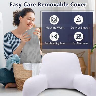 Лежак-крісло для читання, подушка для відпочинку в ліжку для дорослих та дітей, м'яка спинка з підлокітниками, кишенями та ручкою, сірий колір