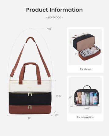 Сумка-валіза LOVEVOOK для жінок, 45L, Weekender, ручна поклажа, велике відкривання, сумка для пологового будинку, спортивна сумка, Travel Duffle Bag для подорожей, з відділенням для взуття та мокрих речей
