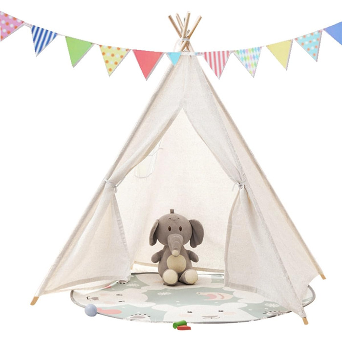 Kinder Tipi Zelt - класичне індіанське намет для дітей, бавовняний намет для дівчаток та хлопчиків з сумкою, складане ігрове домік для дому або на вулицю