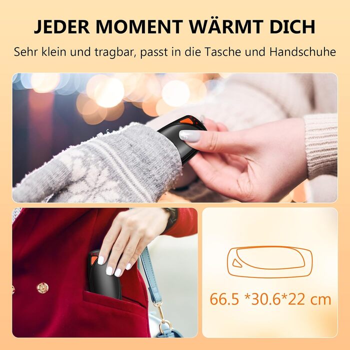 Електричні грілки для рук COTOP, набір 2 шт. з зарядним кейсом 14000 mAh, 3 режими нагріву до 56°C, для катання на лижах, кемпінгу, чорного кольору