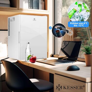 Міні-холодильник KESSER® 40L з дверцятами зі скла: ідеальний для кемпінгу, офісу, спальні, готелю, кухні. Безшумний, з можливістю зміни дверцят, внутрішнім освітленням та відкривачем для пляшок. Білий.