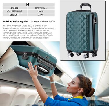 Чемодан BEIBYE Zwillingsrollen 2066 з жорстким корпусом: 15 кольорів, ABS-пластик, кодовий замок та подвійний замок, ексклюзивна внутрішня обробка та розширені функції (Темно-зелений, M)