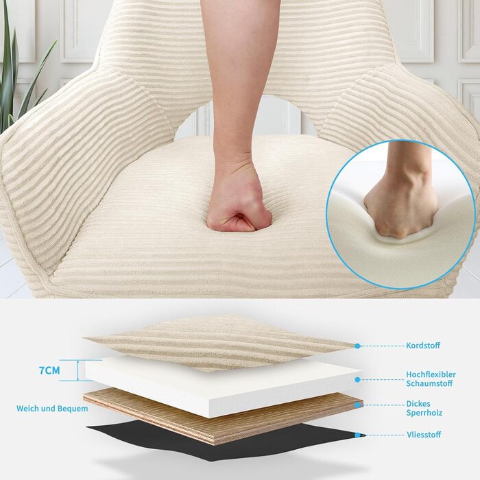 Набір з 4-х обертових стільців для їдальні з підлокітниками, 360° обертання, кухонні стільці, сучасні м'які стільці з тканинною спинкою для кухні, їдальні, спальні, бежеві