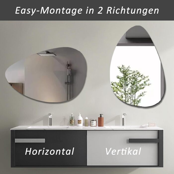 Дзеркало для ванної кімнати Boromal: чорне, вертикальне/горизонтальне, 65x90 см