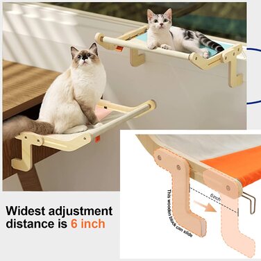 Підвісне ліжко для кішок MEWOOFUN, гамак для кішок, сидіння біля вікна для кішок, шезлонг, підвісне ліжко для кішок, компактний дизайн до 18 кг (Помаранчевий / Сірий)