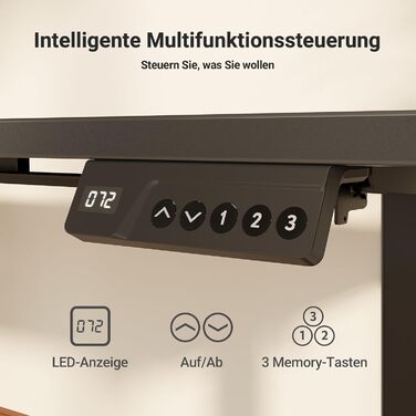 Електричний регульований стіл Claiks 120x60 см з пам'яттю, з гачками, чорний