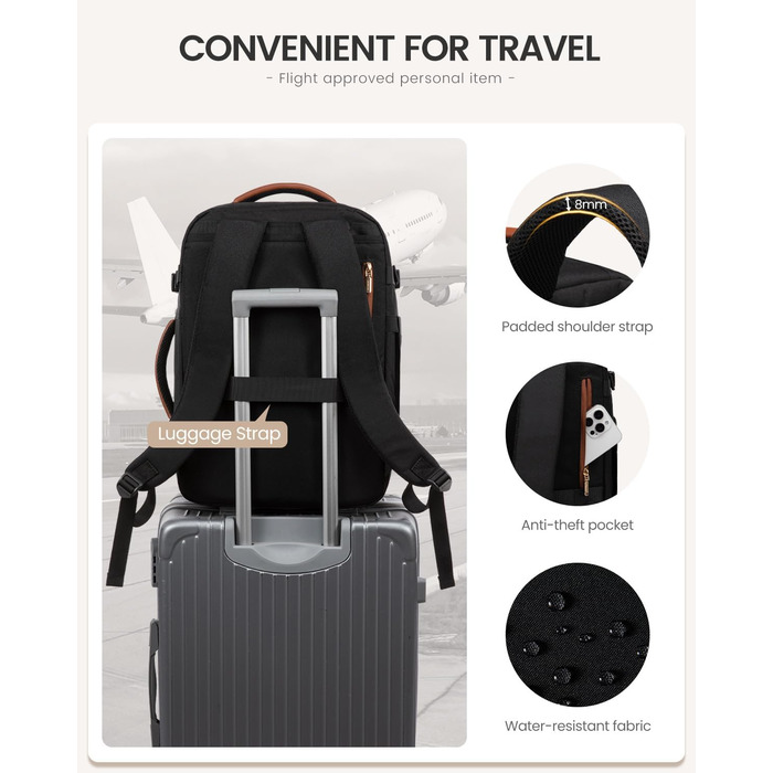 Чорний жіночий рюкзак OVEVOOK для подорожей та бізнесу, 40 л, з відділенням для ноутбука, водонепроникний, XL