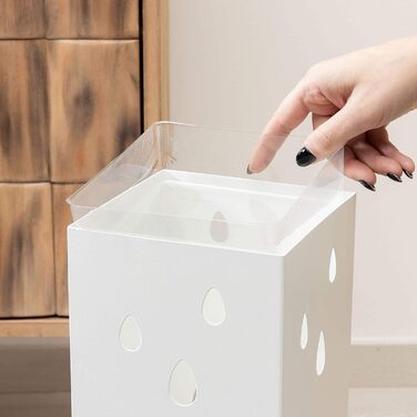 Підставка для парасольки Baroni Home з металу, біла, з декоративним різьбленням, з гачками та знімним піддоном для води - для дому та офісу, 15,5x15x49 см